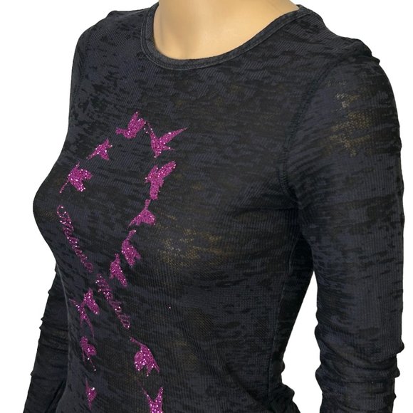 Rue 21 Women's Juniors M Black Purple Sparkle Hakuna Matata Blouse Shirt - Picture 7 of 12